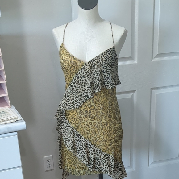 Endless Rose Asymmetrical Leopard Print Dress - Yellow and Black - Picture 1 of 3